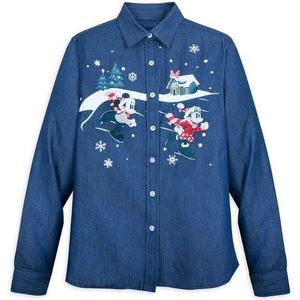 Mickey and Minnie Mouse Holiday Denim Shirt for Adults